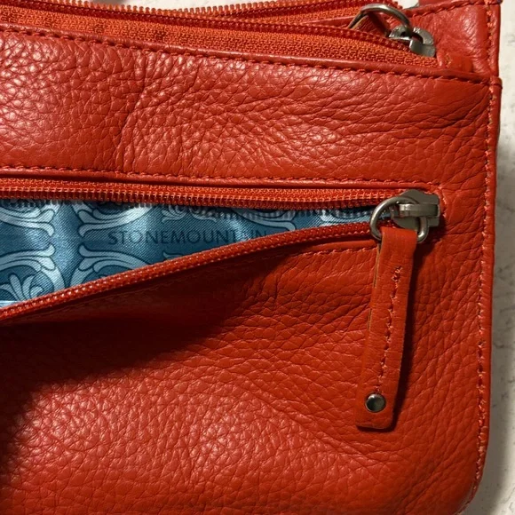 StoneMountain Leather Multi-zipper pocket wallet clutch “basketball orange” - Picture 6 of 7